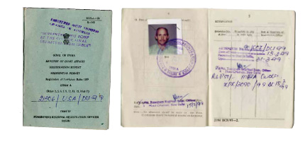 Il permesso di residenza rilasciato a McCurry dal governo indiano (1999)